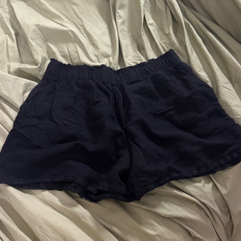Casual Women's Elastic Waist Black Linen Blend Shorts